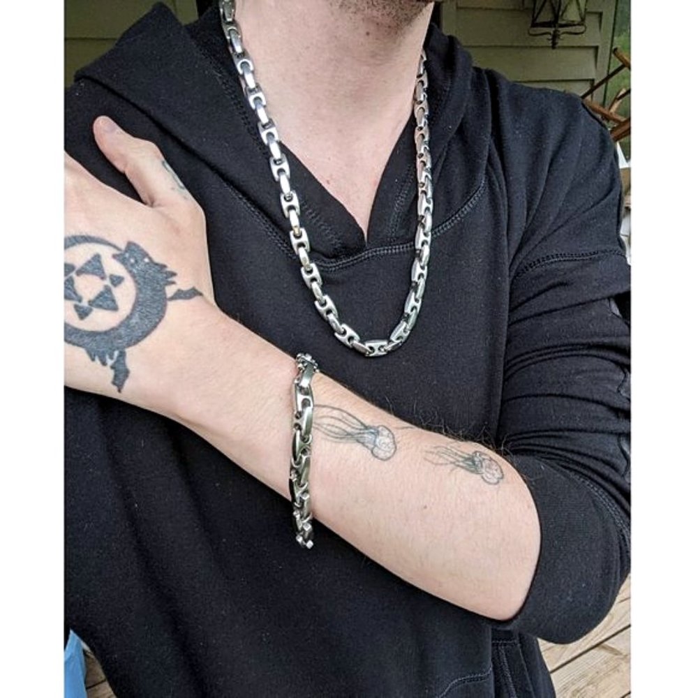 Heavy Stainless Steel Necklace + Bracelet